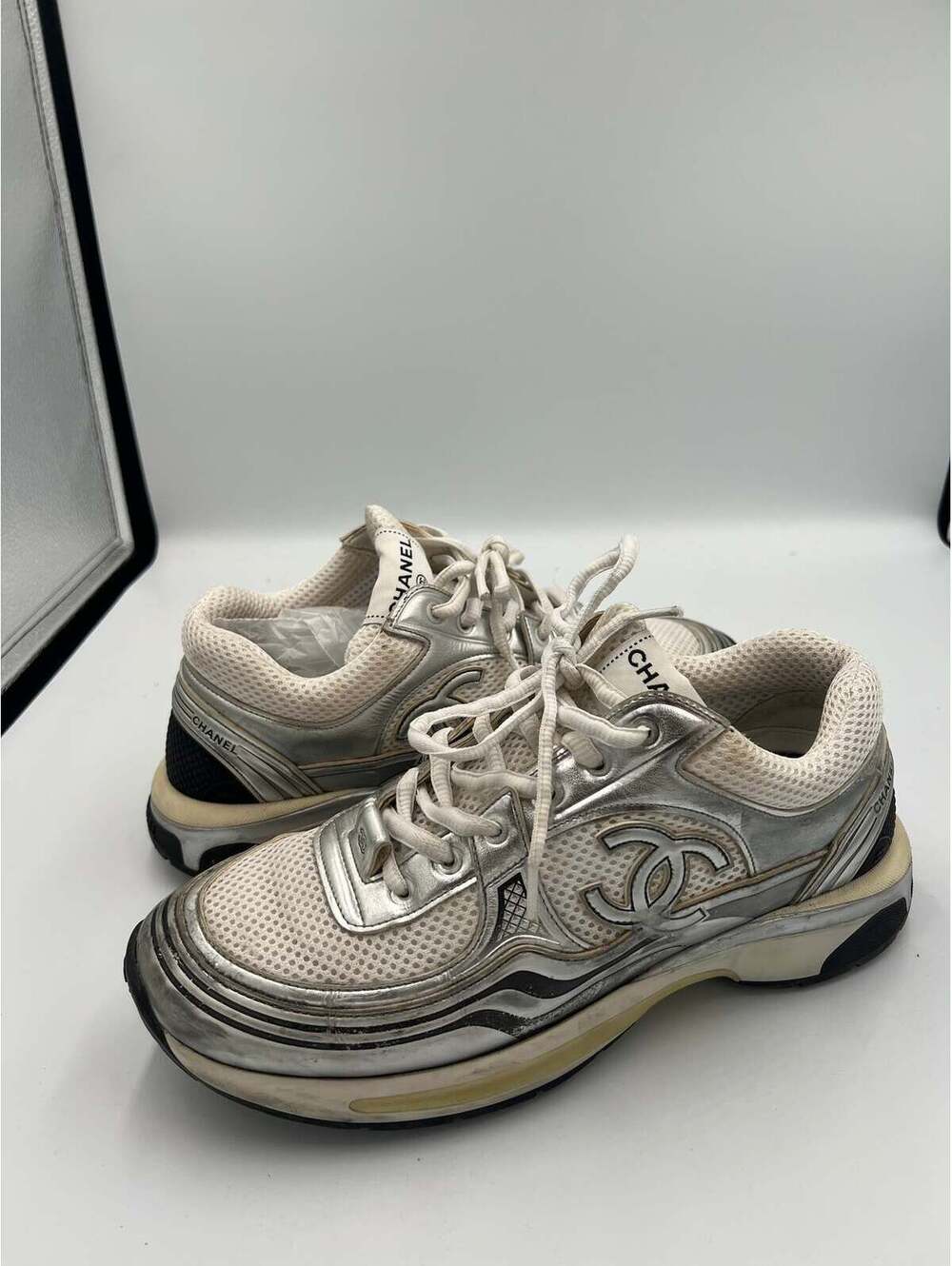 Chanel CC Runner Sneakers White Authentic Logo Trainers